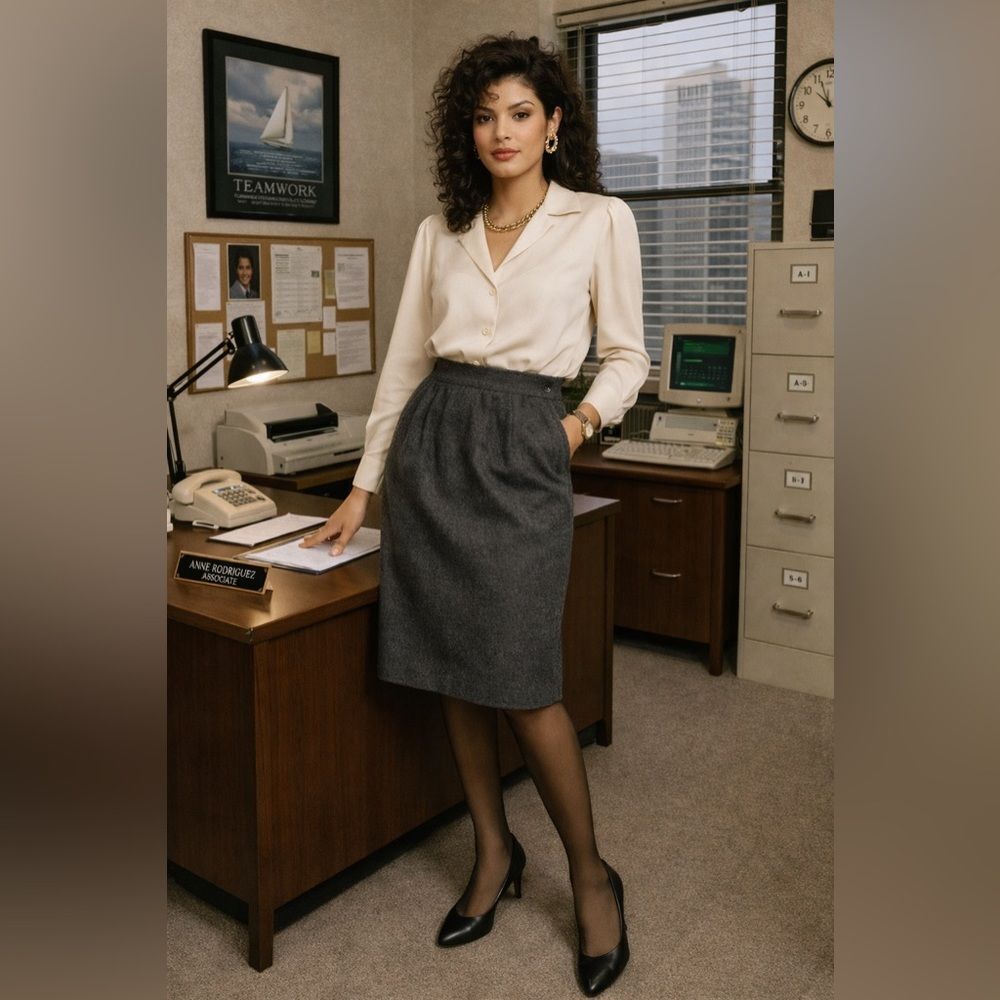 Evan Picone Charcoal Midi A-Line Skirt